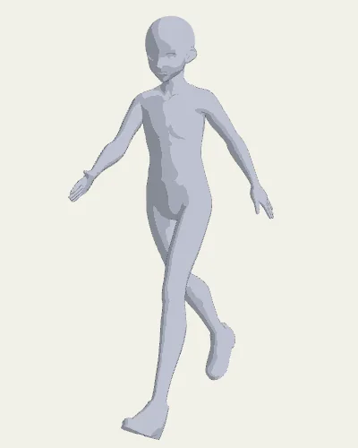The figure in toon shading with a dark ink outline, on a light background.